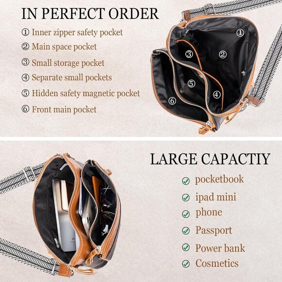 Small Leather Crossbody Bag Women Compact Travel Purses Organizer - Picture 3 of 7